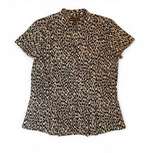 Dana Buchman Leopard Print Blouse with Mandarin Collar